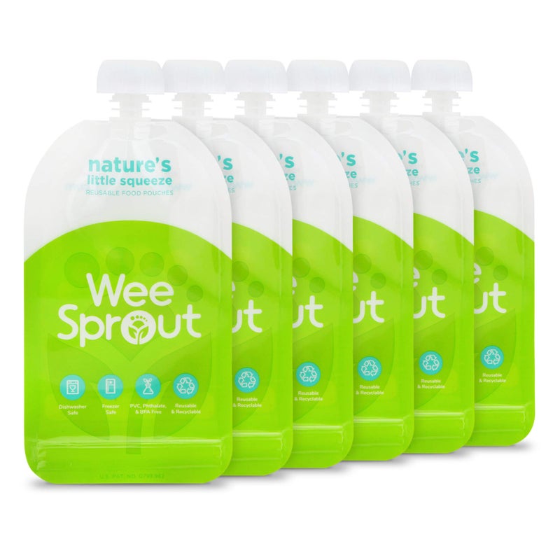 WeeSprout Double Zipper Reusable Food Pouches 5 Fl Oz Green