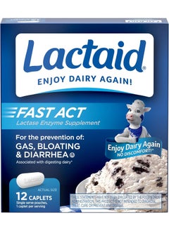 Lactaid Fast Act Lactose Intolerance Relief Caplets with Lactase Enzyme, 12 Travel Packs of 1-ct.