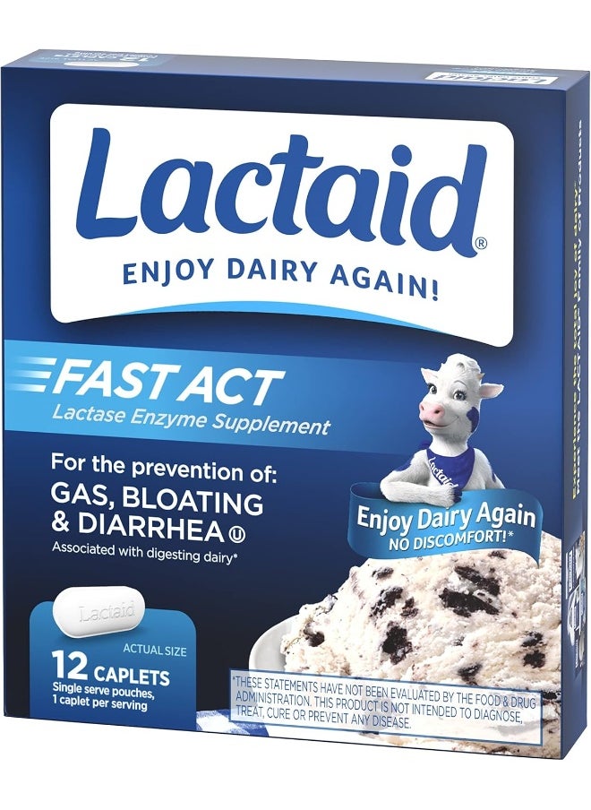 Lactaid - Lactaid Fast Act Lactose Intolerance Relief Caplets with Lactase Enzyme, 12 Travel Packs of 1-ct. - Image 1