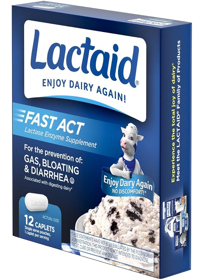 Lactaid - Lactaid Fast Act Lactose Intolerance Relief Caplets with Lactase Enzyme, 12 Travel Packs of 1-ct. - Image 1