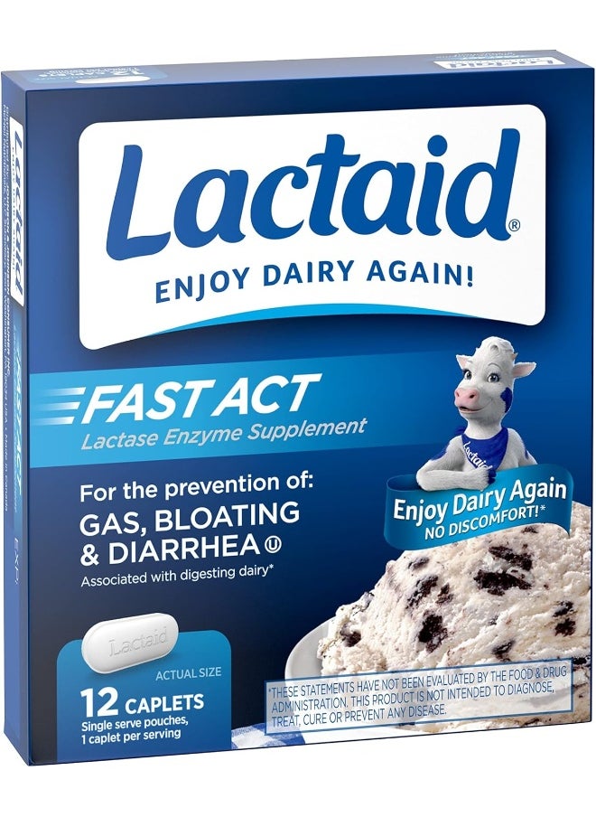 Lactaid - Lactaid Fast Act Lactose Intolerance Relief Caplets with Lactase Enzyme, 12 Travel Packs of 1-ct. - Image 1