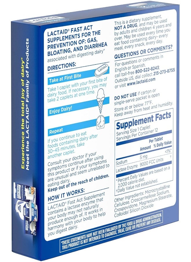 Lactaid - Lactaid Fast Act Lactose Intolerance Relief Caplets with Lactase Enzyme, 12 Travel Packs of 1-ct. - Image 1