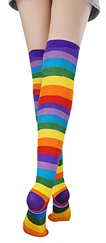 Bienvenu Rainbow Stripe Fingerless Gloves Arm Warmer Knee Thigh High Socks,Rainbow - Image 5