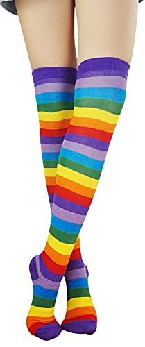 Bienvenu Rainbow Stripe Fingerless Gloves Arm Warmer Knee Thigh High Socks,Rainbow - Image 4