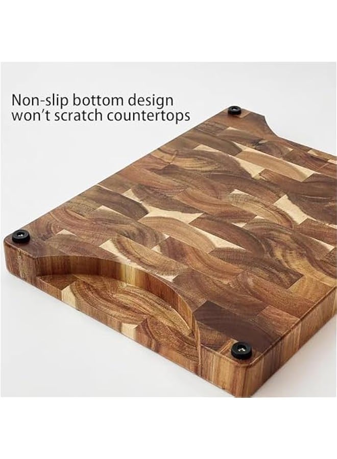 بيوينتي لوح تقطيع خشبي، الواح تقطيع خشبية سميكة للمطبخ، مجموعة الواح تقطيع كبيرة من الخيزران مع مقابض جانبية، لوح تقطيع مع قاعدة مضادة للانزلاق وفتحة للطبق - Image 3
