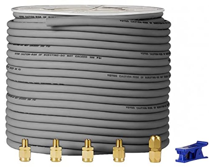 yotoo Hybrid Air Hose 3/8-Inch by 250-Feet 300 PSI Heavy Duty, Lightweight, Kink Resistant, All-Weather Flexibility with 5pcs Solid Brass Repair Fittings, Gray - Image 1