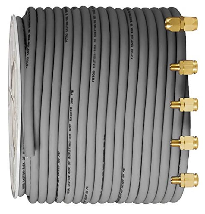 yotoo Hybrid Air Hose 3/8-Inch by 250-Feet 300 PSI Heavy Duty, Lightweight, Kink Resistant, All-Weather Flexibility with 5pcs Solid Brass Repair Fittings, Gray - Image 2