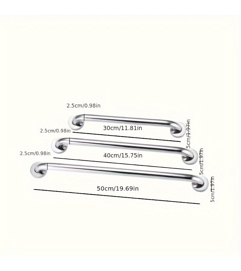 Stainless Steel Grab Bars Set 3pc 11.81 15.75 19.69 Inch Bathroom Safety Rail - Image 5