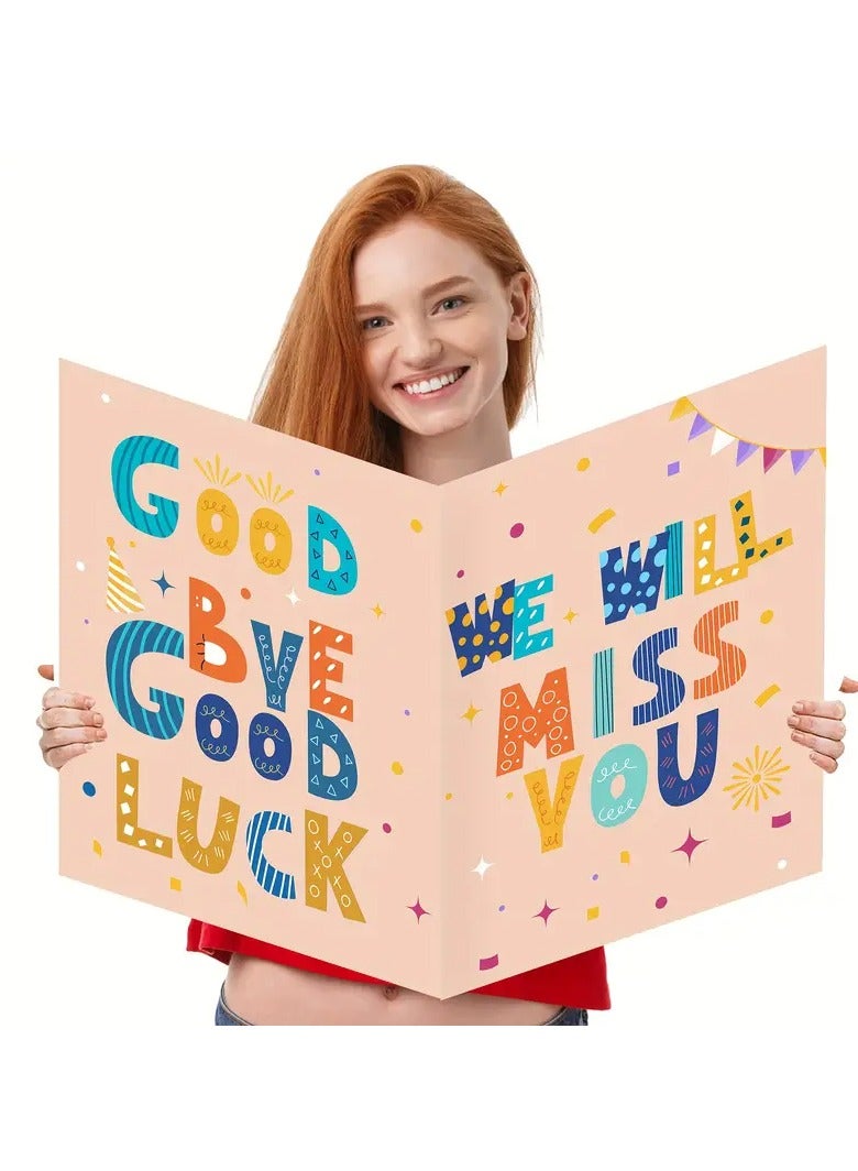 بطاقة وداع كبيرة (١٤×٢٢ بوصة) مع مظروف - بطاقة تهنئة عفوية مرحة بمناسبة التقاعد، مناسبة لزملاء العمل، رجالاً ونساءً - لوازم حفلات نابضة بالحياة وبديل لدفتر الضيوف، مناسبة للاحتفالات المكتبية، بتصميم خط مرح | لمسات زخرفية، ديكورات حفلات وداع