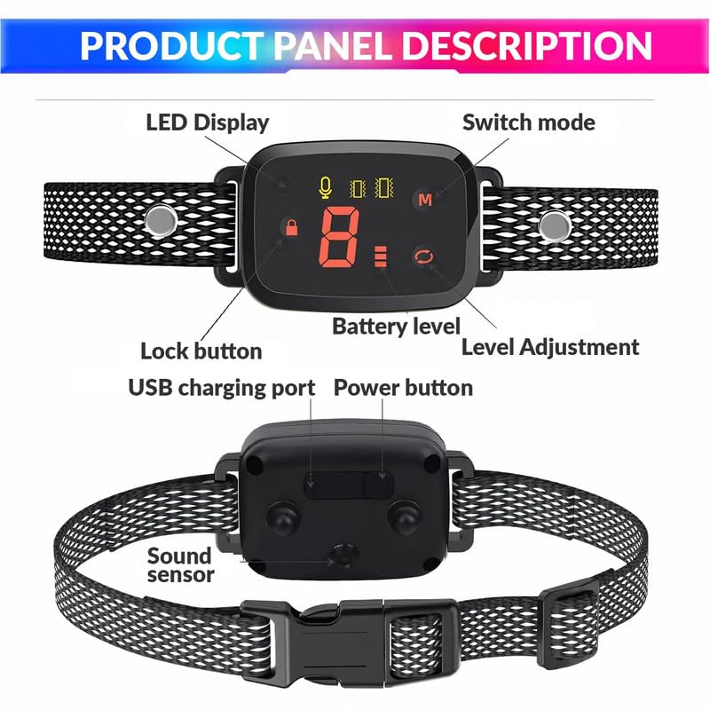 amiciCare Automatic Anti-Barking Dog Collar, Rechargeable Dog Training Collar with 3 Modes and 8 Sensitivity Level - Image 5