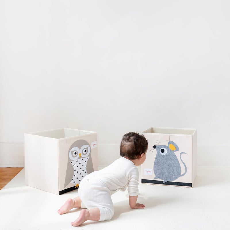 3 Sprouts Cube Storage Box - Organizer Container for Kids & Toddlers, Owl - Image 3