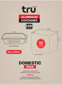 Tru Aluminum Food Containers 8389 890cc 100pcs with Lids  - Image 4