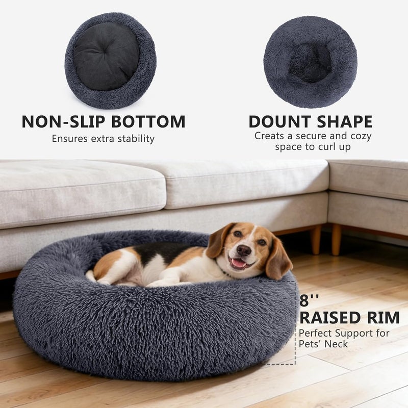MIXJOY Orthopedic Dog Bed Comfortable Donut Cuddler Round Dog Bed Ultra Soft Washable Dog and Cat Cushion Bed (20''/23''/30'') (30'', Grey-Blue) - Image 2