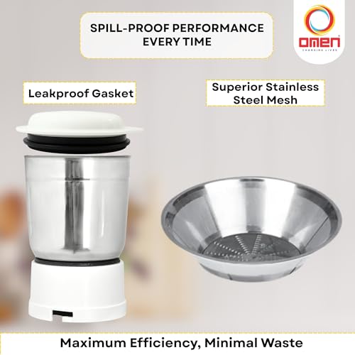 Omen Changing Lives Hurricane Juicer Mixer Grinder | 2 Jars for Chutney, Dry & Liquidizing | Powerful 550W Motor | Durable Stainless Steel Blades & Transparent Lids | White | 2-Year Warranty - Image 3