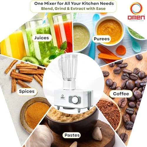 Omen Changing Lives Hurricane Juicer Mixer Grinder | 2 Jars for Chutney, Dry & Liquidizing | Powerful 550W Motor | Durable Stainless Steel Blades & Transparent Lids | White | 2-Year Warranty - Image 5