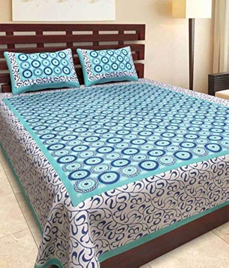 WESTLYN 100 Cotton Rajasthani Tradition King Size Double Floral Bedsheet with 2 Pillow Cover MultiColoured