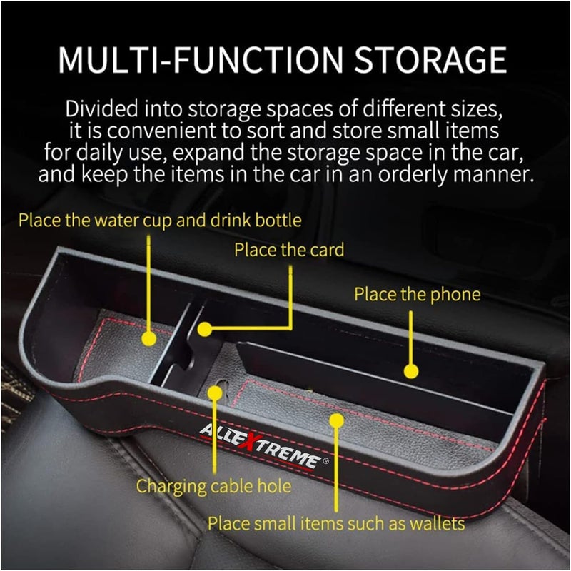 Allextreme EXSO01 Car Seat Gap Filler Leather PU Car Console Side Storage Organizer Seat Pockets Catch Caddy/Card Mobile Holder Storage Box (Black, 1 PC) - Image 3