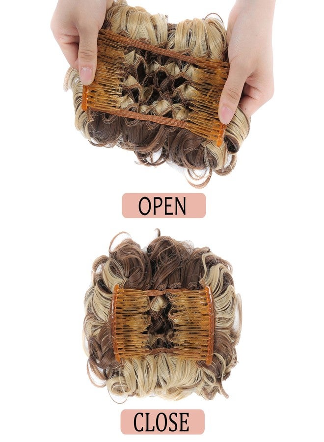 Elaine Combs Messy Bun Hair Piece Curly Dish Hair Buns Extension Thick Chignon Hairpiece Clip in Ponytail Scrunchies Hair Pieces for Women (Ash Blonde & Medium Golden Brown Mixed -#60) - Image 4