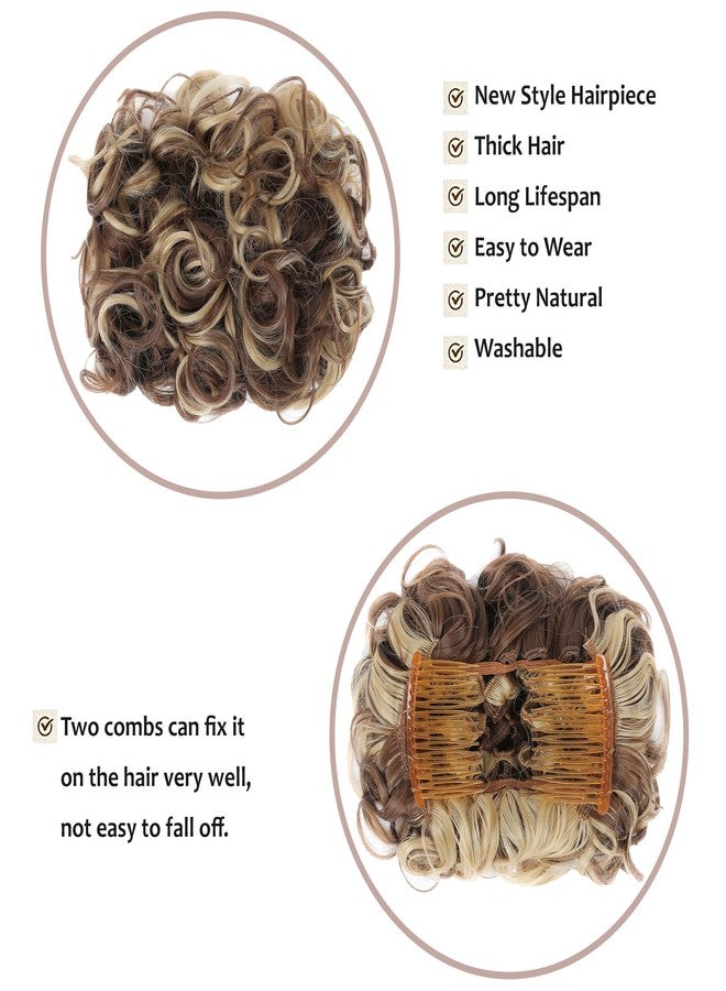 Elaine Combs Messy Bun Hair Piece Curly Dish Hair Buns Extension Thick Chignon Hairpiece Clip in Ponytail Scrunchies Hair Pieces for Women (Ash Blonde & Medium Golden Brown Mixed -#60) - Image 3