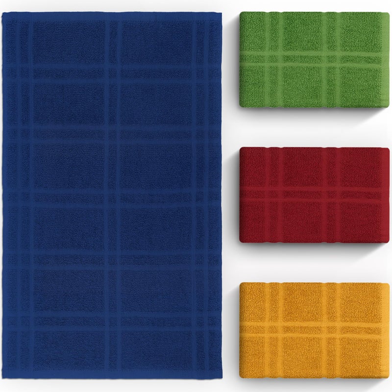 DecorRack Large Kitchen Towels, 15" x 25" Absorbent Dishcloths, 100% Cotton Hand Towels, Plaid Pattern Cleaning Rags, Assorted Set (Pack of 4) - Image 3