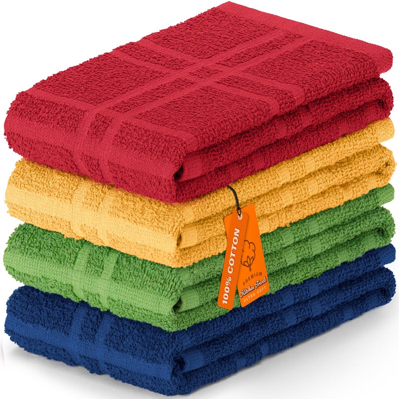 DecorRack Large Kitchen Towels, 15" x 25" Absorbent Dishcloths, 100% Cotton Hand Towels, Plaid Pattern Cleaning Rags, Assorted Set (Pack of 4) - Image 1
