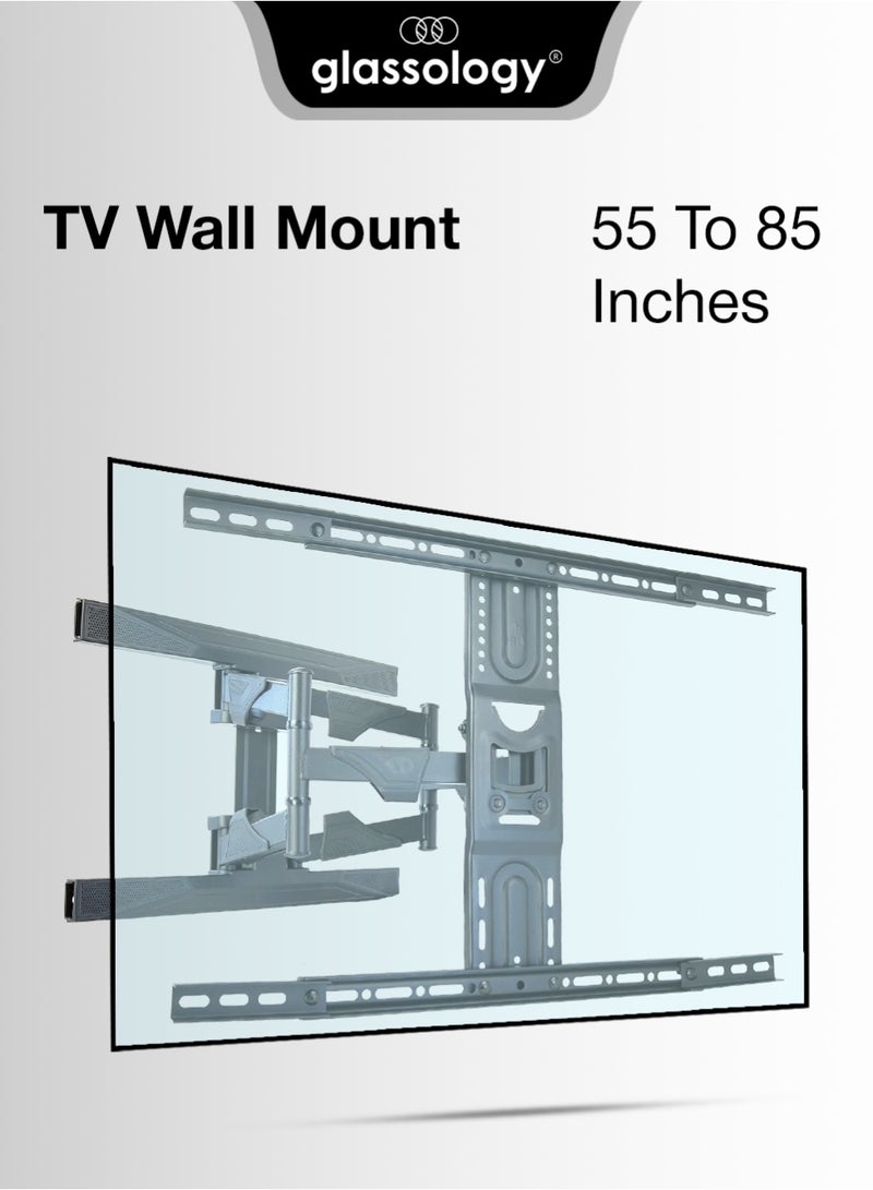 جلاسولوجي Full Motion TV Wall Mount Bracket 55–85 Inch, 160° Swivel, Tilt Adjustable, Heavy Duty Support for LED/LCD/Smart TVs - Image 1
