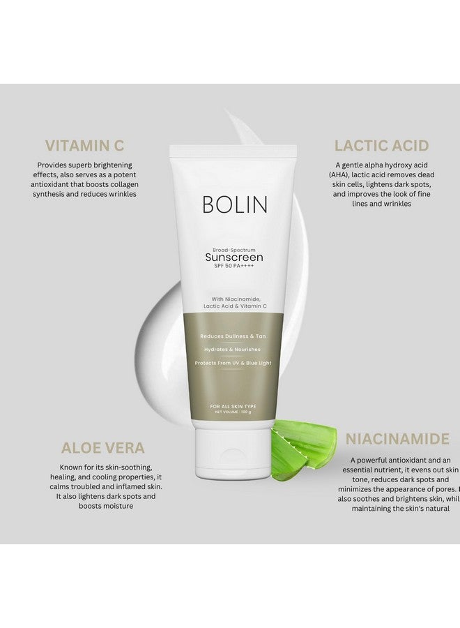 bolin واقي شمس بولين واسع الطيف SPF 50 PA++++ | مع النياسيناميد وفيتامين C، لجميع أنواع البشرة | بدون أثر أبيض، خفيف الوزن، سريع الامتصاص، لجميع أنواع البشرة | 100 جرام - Image 2