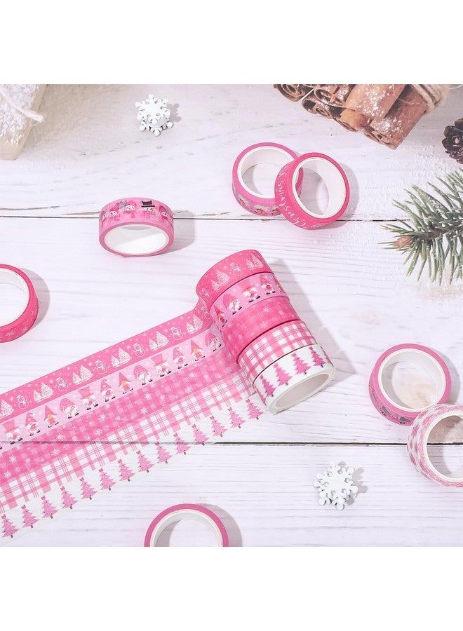 Whaline 12 Rolls Pink Christmas Washi Tape Winter Snowflake Santa Xmas Tree Washi Tape Christmas Holiday Pink Decorative Masking Tape Assortment For Scrapbook Journal Diy Crafts Gift Wrapping - Image 5