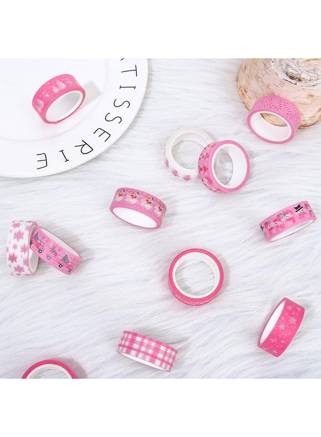 Whaline 12 Rolls Pink Christmas Washi Tape Winter Snowflake Santa Xmas Tree Washi Tape Christmas Holiday Pink Decorative Masking Tape Assortment For Scrapbook Journal Diy Crafts Gift Wrapping - Image 4