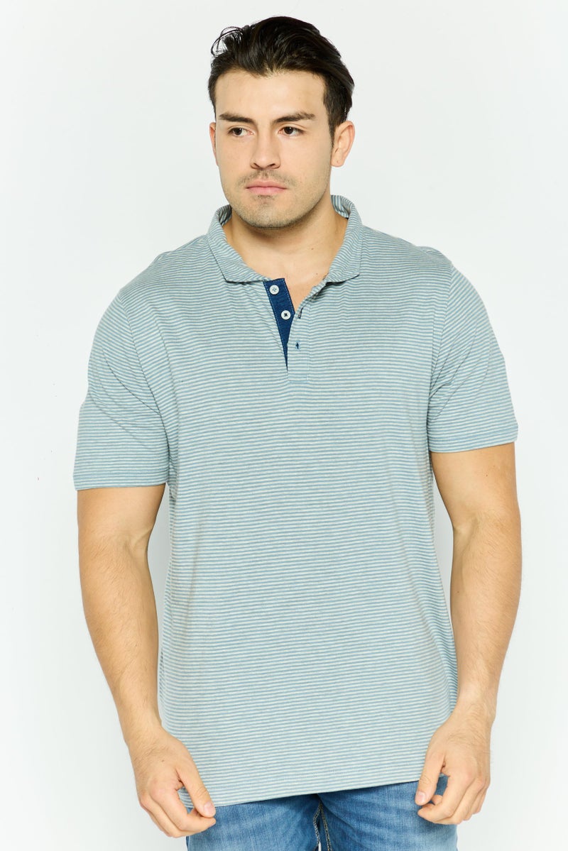 Project Essentials Men Regular Fit Stripe Short Sleeve Polo Shirt, Grey - Image 1