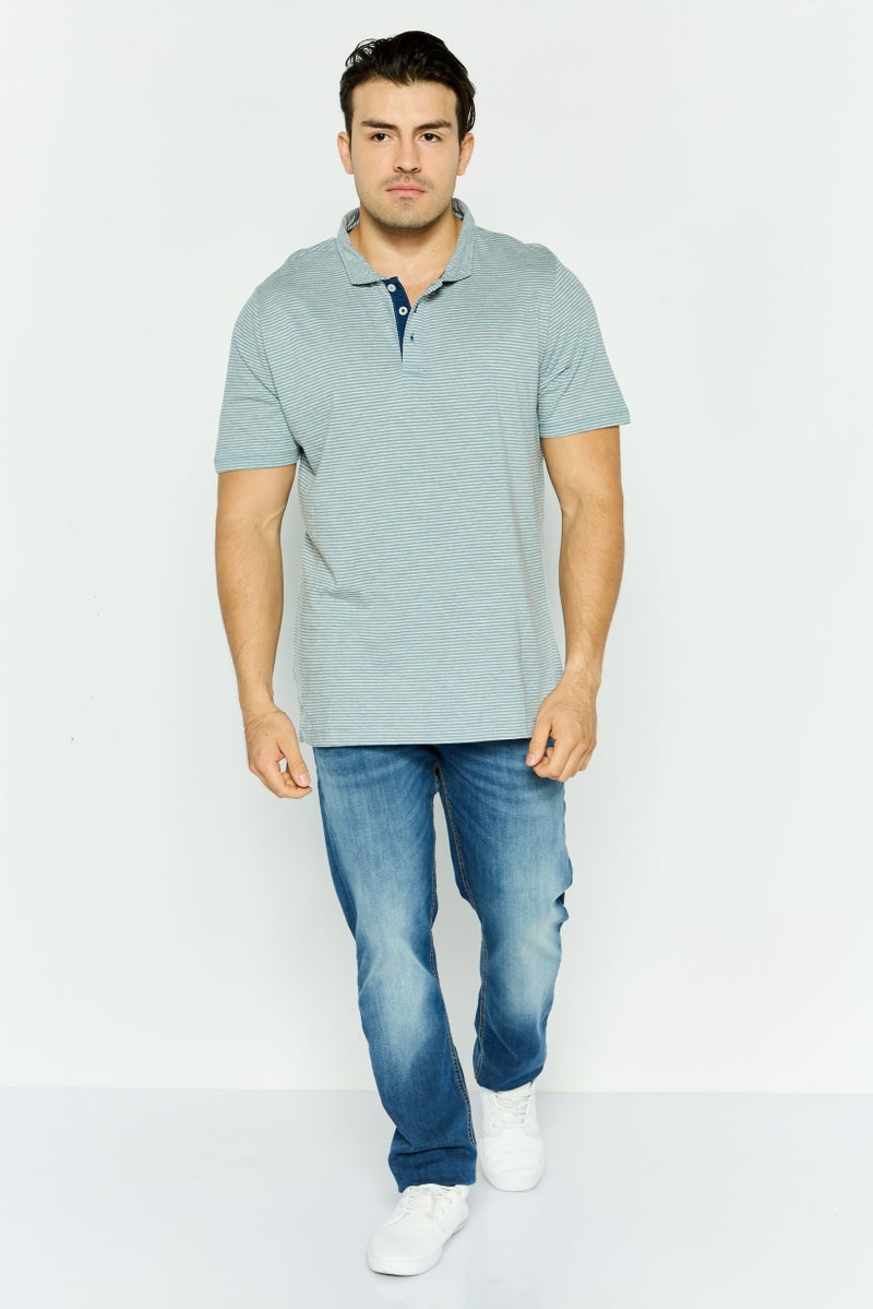 Project Essentials Men Regular Fit Stripe Short Sleeve Polo Shirt, Grey - Image 3