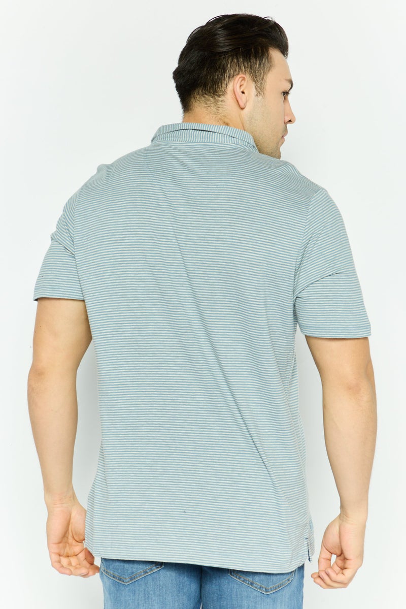 Project Essentials Men Regular Fit Stripe Short Sleeve Polo Shirt, Grey - Image 2