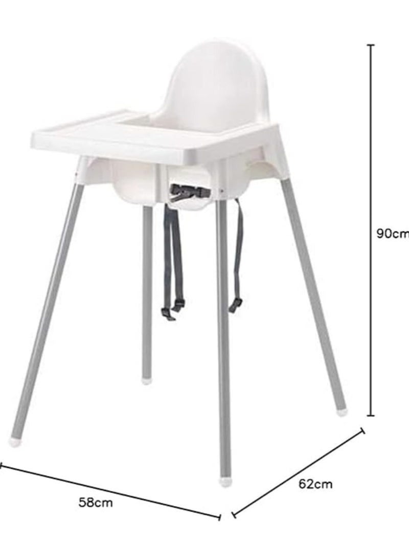 أيكيا كرسي طعام للأطفال مع طاولة – ارتفاع 94 سم | كرسي تغذية للأطفال من عمر 6 شهور حتى 3 سنوات | كرسي عالي مزود بصينية للطعام ومناسب للرضّع والصغار أثناء الوجبات-أبيض / فضي - Image 2