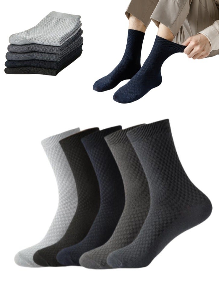 لولكس جوارب رجالية من الخيزران من Lullaxx، 5 أزواج، حتى منتصف الساق، جوارب رسمية، تمتص الرطوبة، مناسبة لجميع المواسم، بنمط مخطط في مجموعة متنوعة من الألوان لملابس العمل غير الرسمية - Image 1