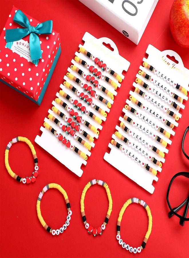 تونديامو مجموعة تونديمو من 24 سوارًا تقديرًا للمعلمين، أساور عيد الميلاد للمعلمين، أساور خرز على شكل تفاحة حمراء، أساور قابلة للتكديس من طين البوليمر، أساور تخرج، مجوهرات ساحرة لطيفة، هدايا صغيرة - Image 4