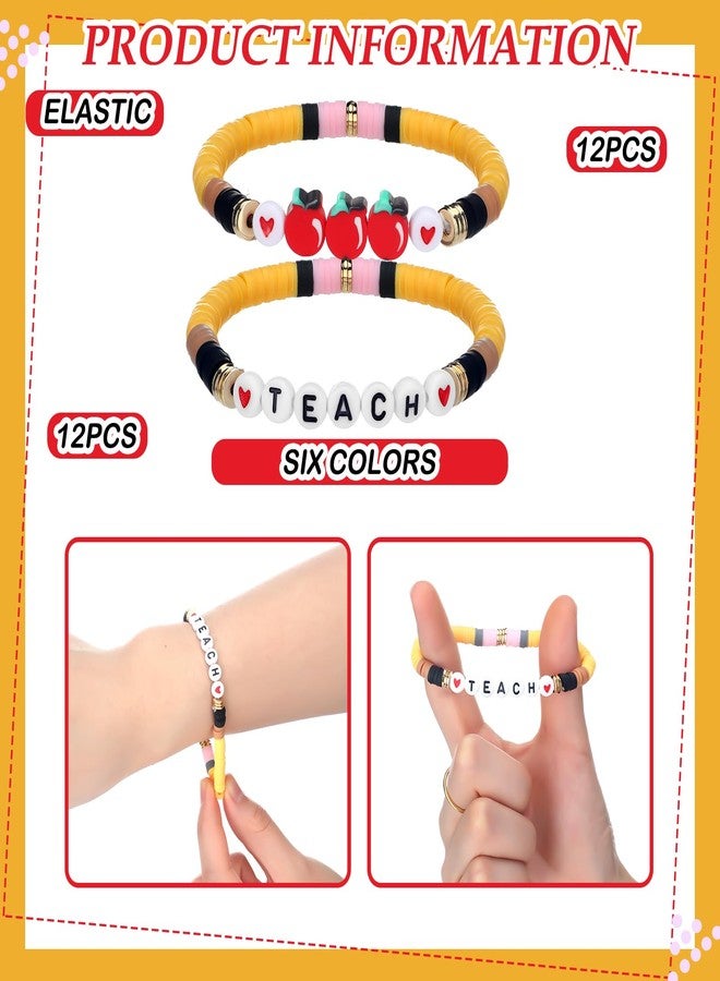 تونديامو مجموعة تونديمو من 24 سوارًا تقديرًا للمعلمين، أساور عيد الميلاد للمعلمين، أساور خرز على شكل تفاحة حمراء، أساور قابلة للتكديس من طين البوليمر، أساور تخرج، مجوهرات ساحرة لطيفة، هدايا صغيرة - Image 3