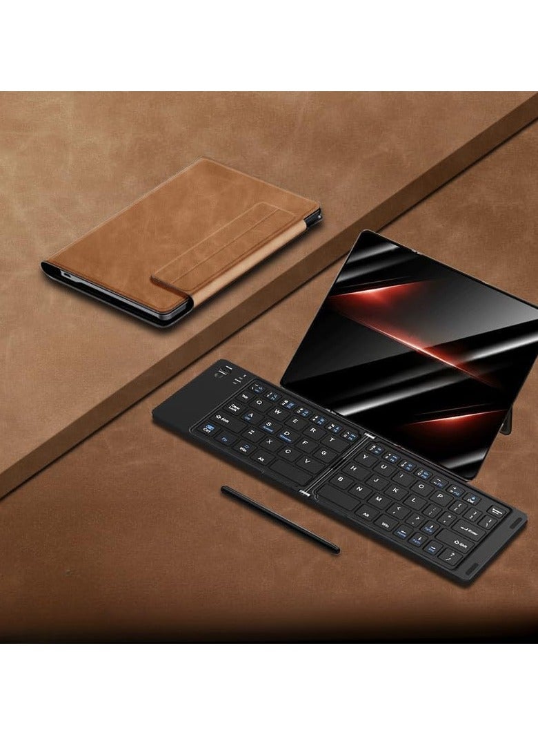 Mobile Office Kit for Huawei Mate XT Ultimate (2024) Includes Bluetooth portable foldable detachable mini keyboard with leather case, stylus, and pen slot