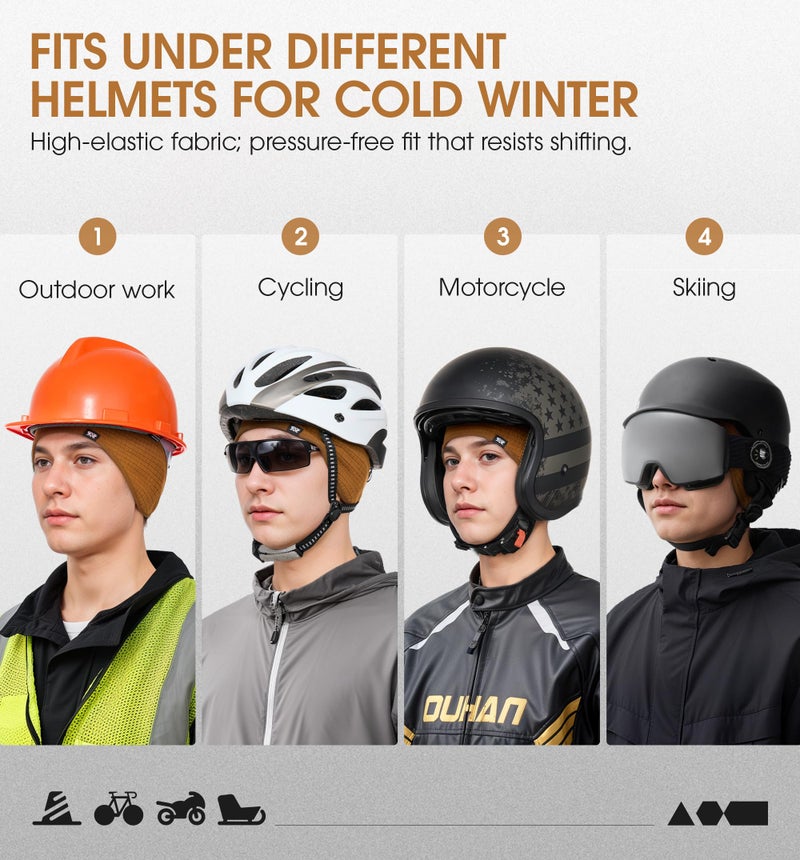SUNMECI Winter Thermal Helmet Liner Skull Cap, Fleece Lined Warm Cycling Cap Ski Hat Beanie for Men Women Brown - Image 4