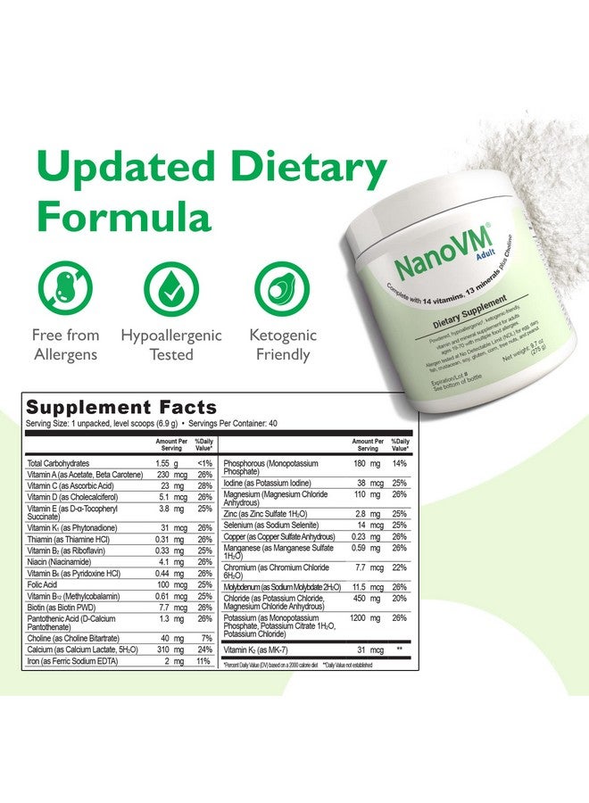 NanoVM Adult Allergen Free Vitamin Supplements Women And Mens Multivitamins With 13 Vitamins & 13 Minerals Unflavored Multivitamin Powder Low Carb Adult Multivitamins 275G Solace Nutrition - Image 4