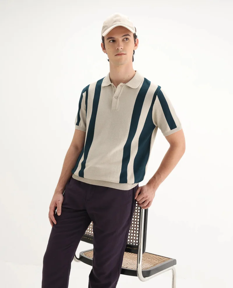 Rare Rabbit Men's Cotton Regular Fit Striped Polo