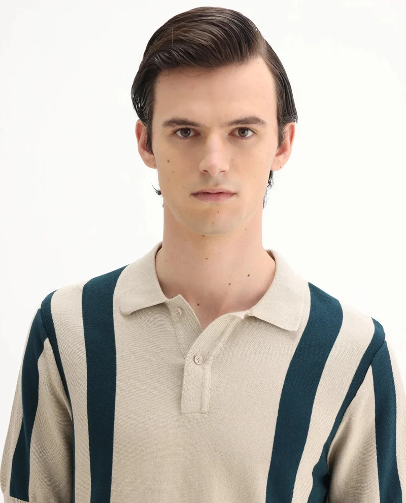 Rare Rabbit Men's Cotton Regular Fit Striped Polo
