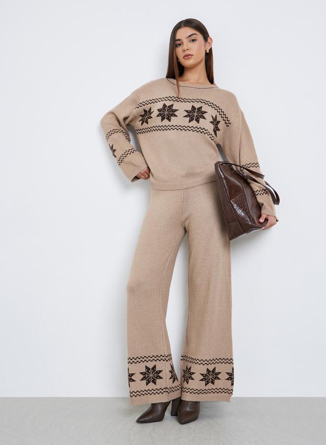 Take Two Retro Graphic Round Neck Knit Top and Pants Co-Ords - Image 1