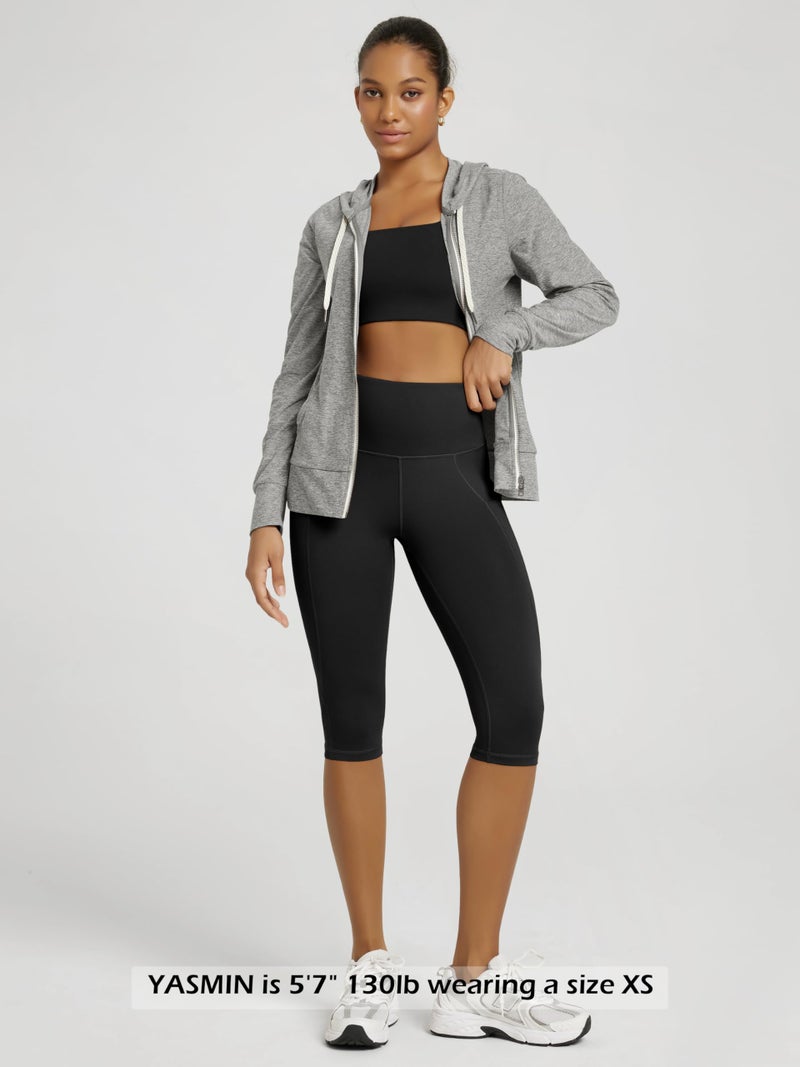 ODODOS Women's Knee Length High Waisted Yoga Capri Leggings with Pockets, Workout Running Sports Athletic Yoga Capris, Black, X-Large - Image 2