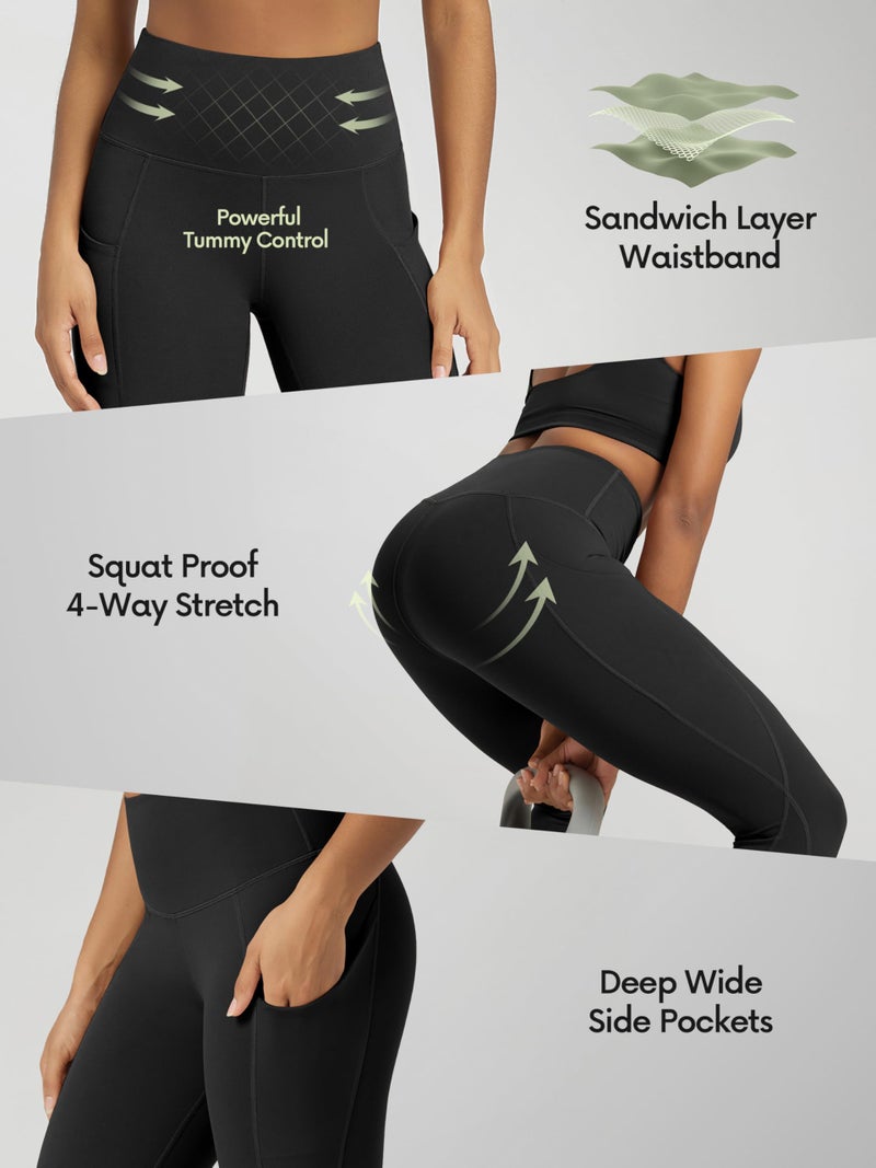 ODODOS Women's Knee Length High Waisted Yoga Capri Leggings with Pockets, Workout Running Sports Athletic Yoga Capris, Black, X-Large - Image 5