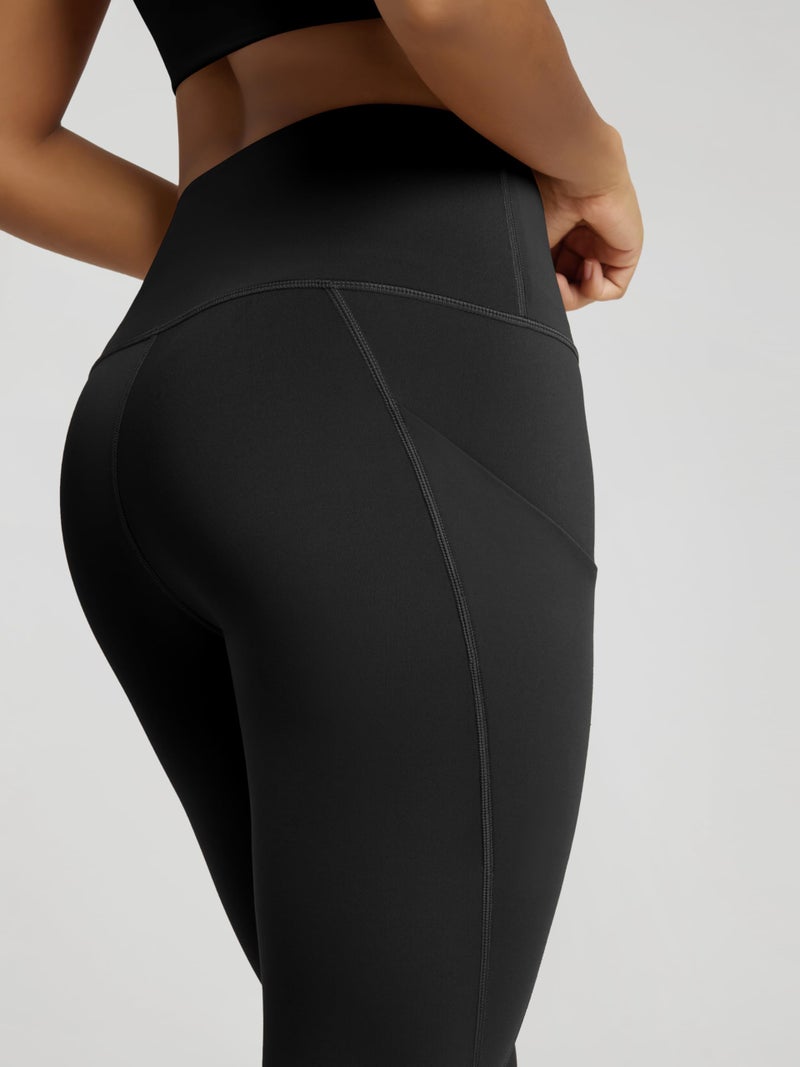 ODODOS Women's Knee Length High Waisted Yoga Capri Leggings with Pockets, Workout Running Sports Athletic Yoga Capris, Black, X-Large - Image 3