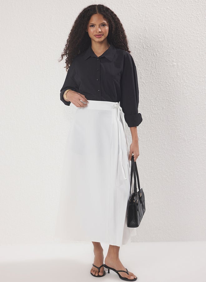 trendyol White Pleated Detailed Unlined Woven Skirt - Image 1