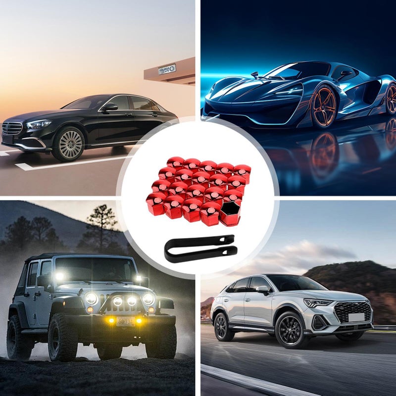 19mm Red Car Hub Nut Covers Anti Theft Waterproof Dustproof Protection Cap with Remover Tool - Image 5