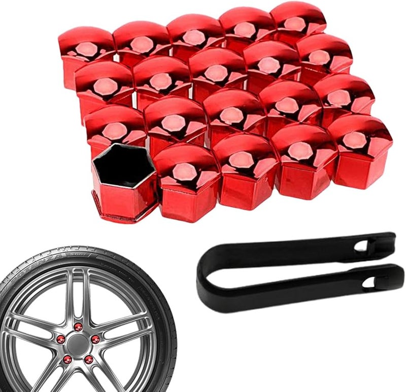 19mm Red Car Hub Nut Covers Anti Theft Waterproof Dustproof Protection Cap with Remover Tool - Image 1