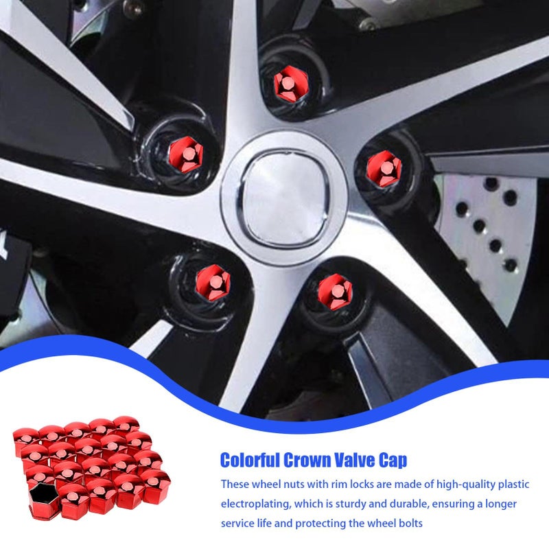 19mm Red Car Hub Nut Covers Anti Theft Waterproof Dustproof Protection Cap with Remover Tool - Image 4