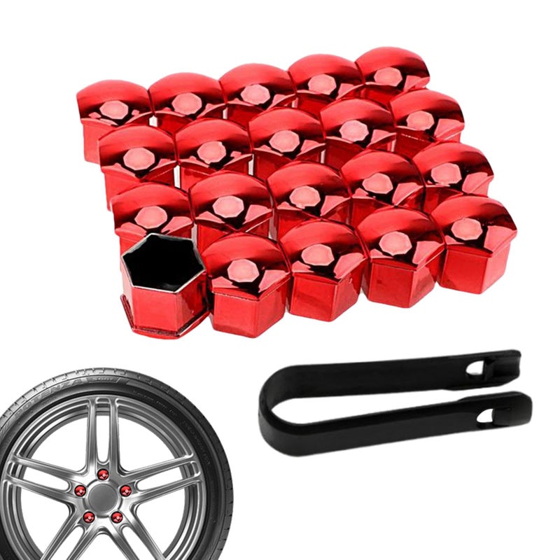 19mm Red Car Hub Nut Covers Anti Theft Waterproof Dustproof Protection Cap with Remover Tool - Image 2